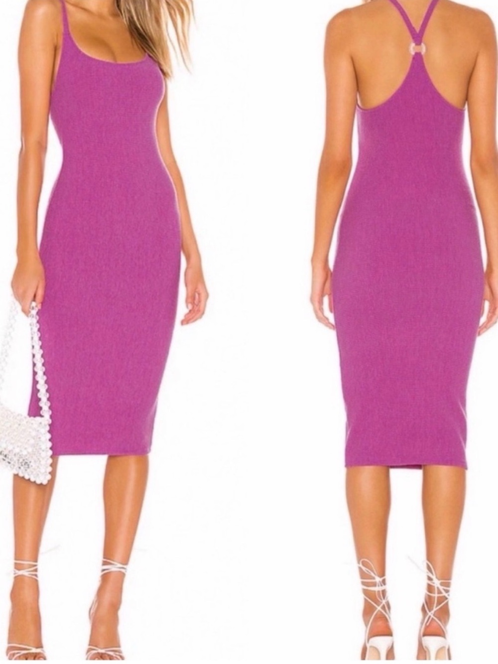 Lovers + Friends Ribbed Magenta Midi Dress